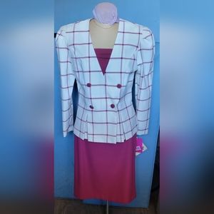 1980s Vintage Good times, skirt suit. White and fuchsia size 10 petite